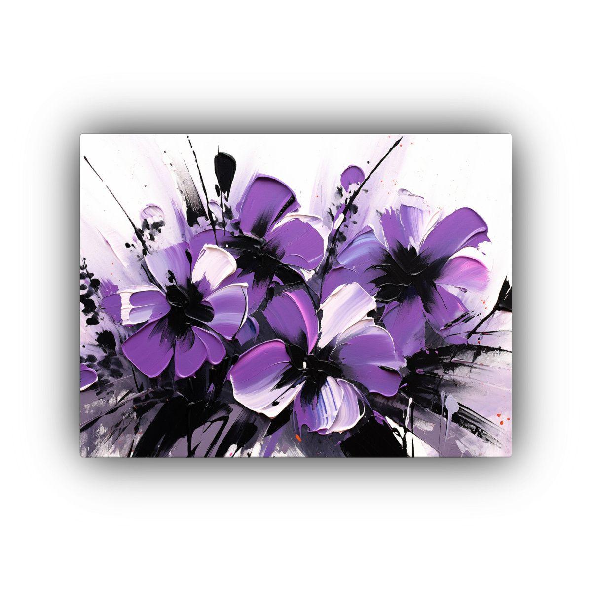 Pintura En Lienzo De Flores En Colores Morado Y Negro Para D 40x30cm-0