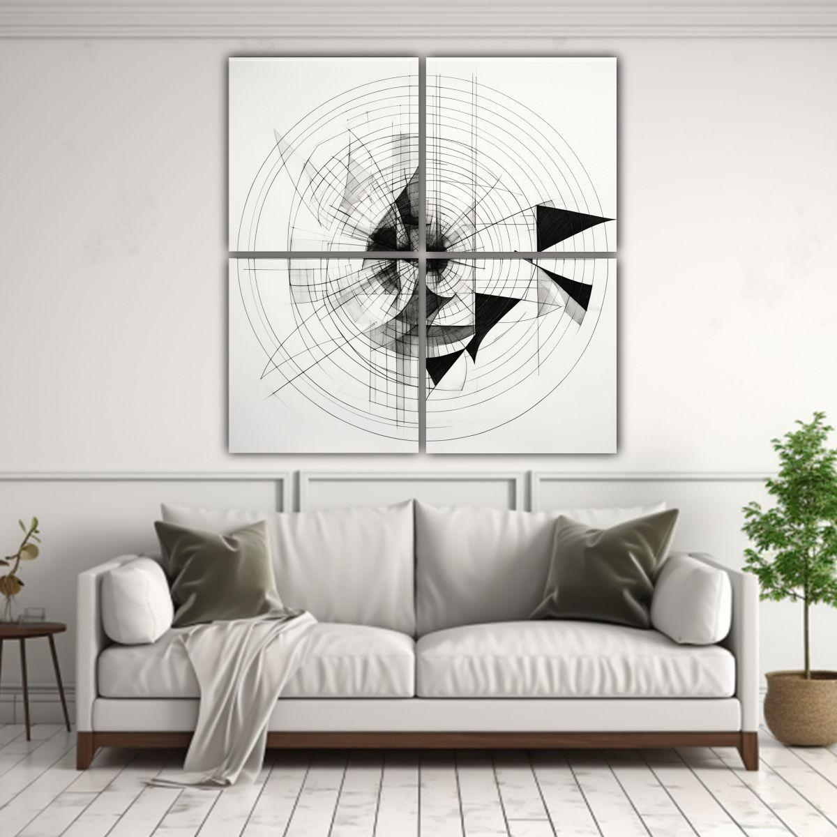Cuatro Lienzos De Tela Modernos Con Líneas 200x200 Cm-2