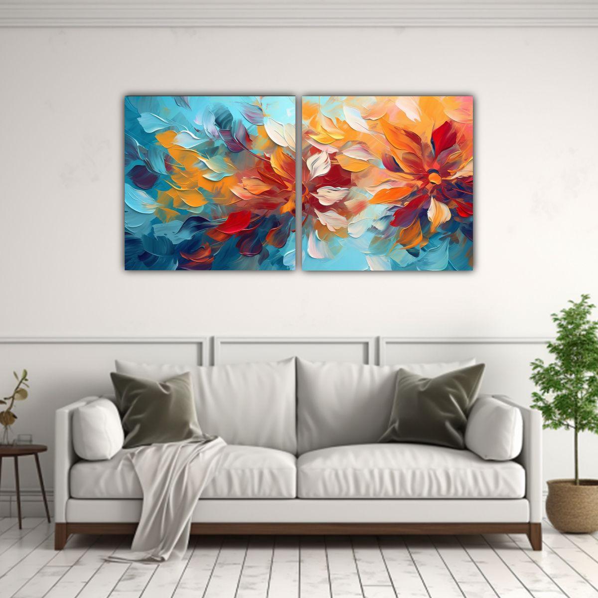 Cuadros Abstractos Impresionistas Rojo Amarillo 60x30 Cm-2