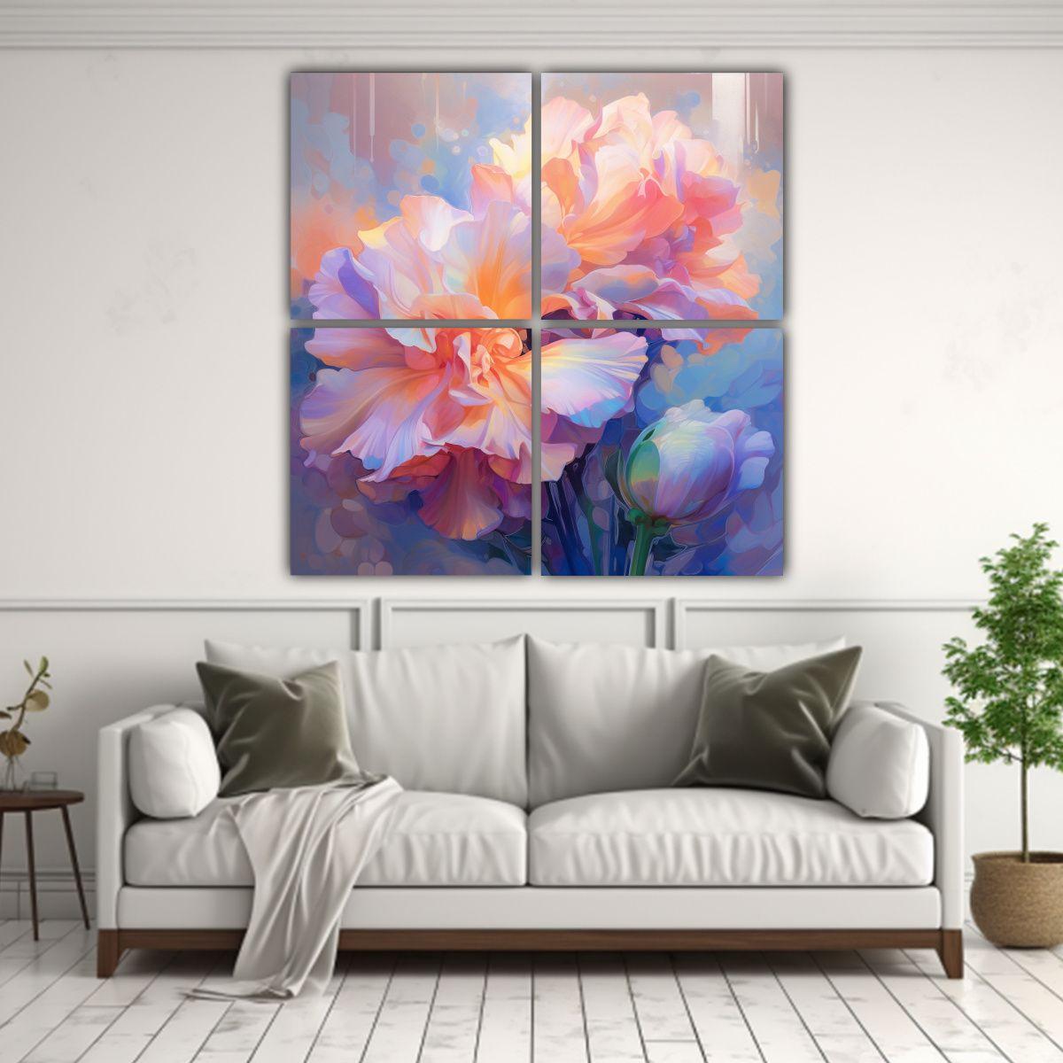 Pinturas Modernas De Flores Pintadas En Tonos 100x100 Cm-2
