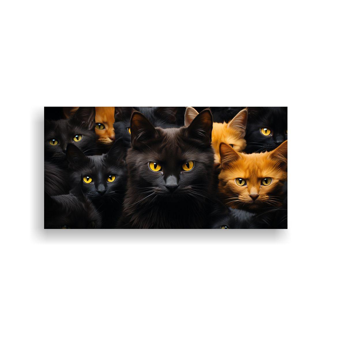 Cuadro Vintage: Arte Gráfico De Gatos Negros Y 60x30cm-0