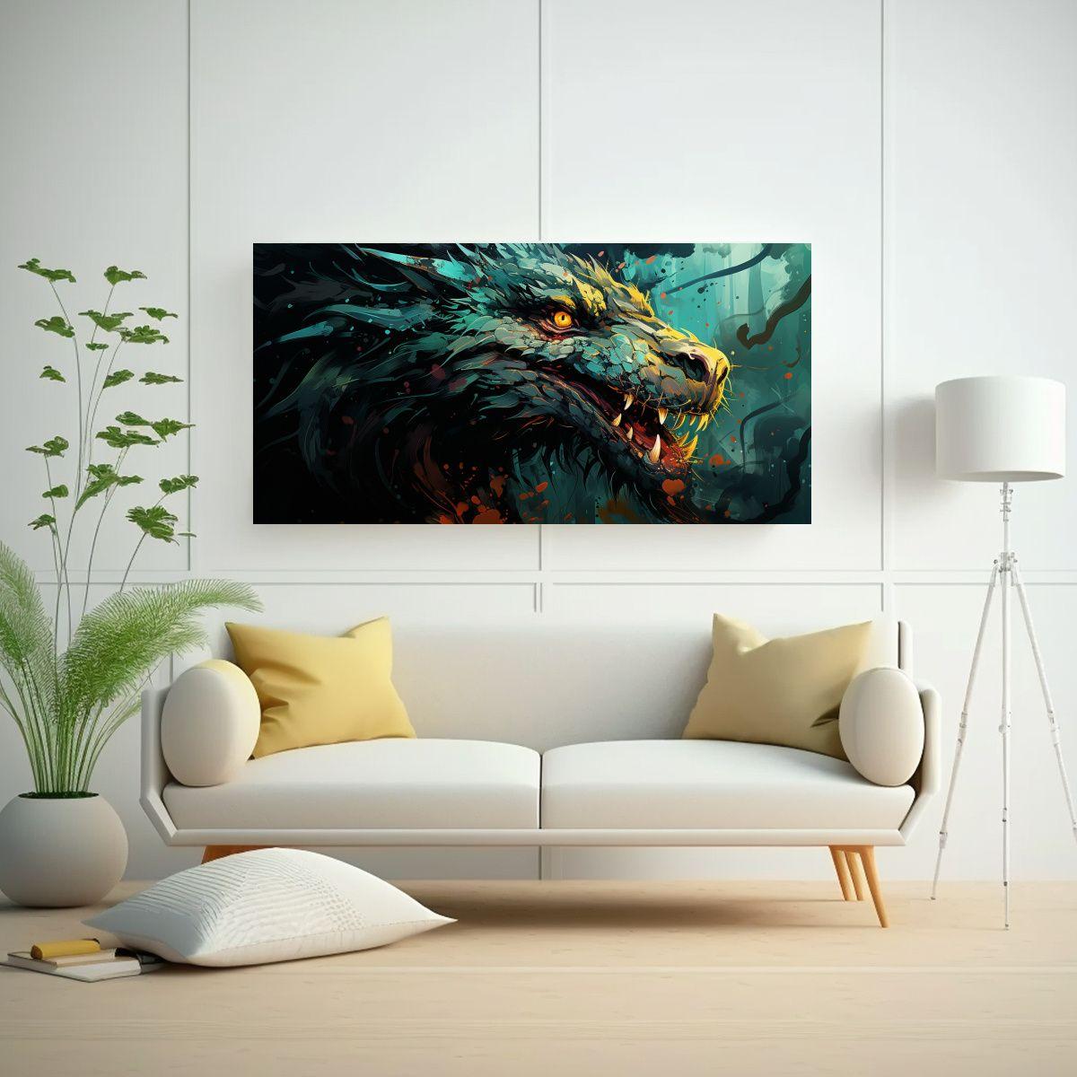 Cuadro Venta Escena Dragón Verde Estilo Neonoir 100x50cm-2