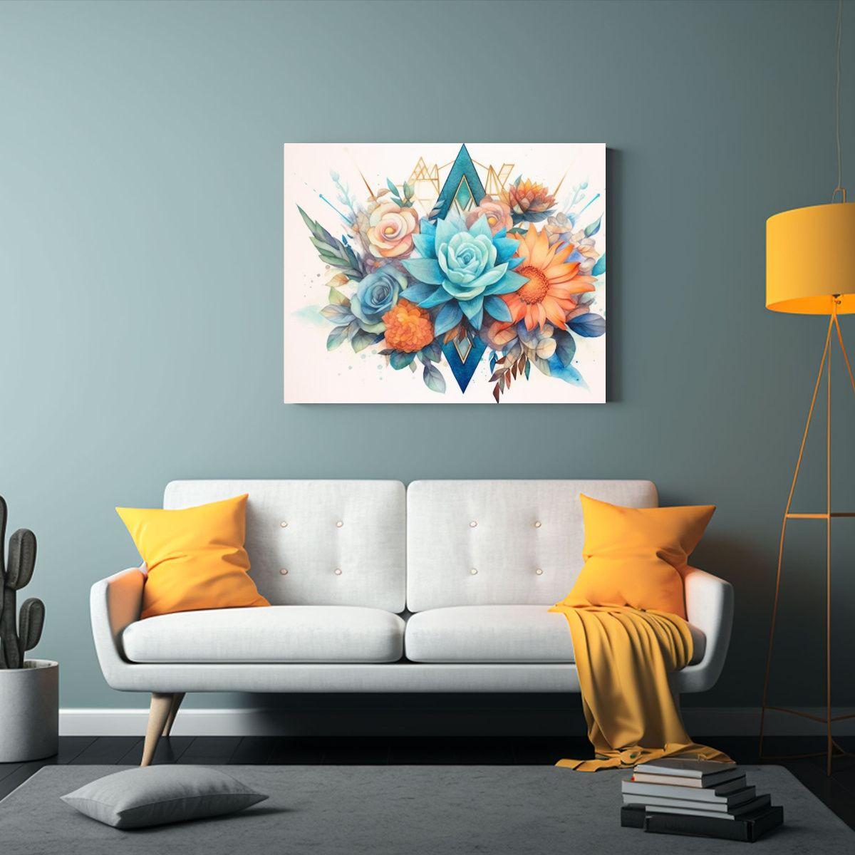 Lienzo De Tela Inspirador Con Turquesa Y Flores 65x50cm-2