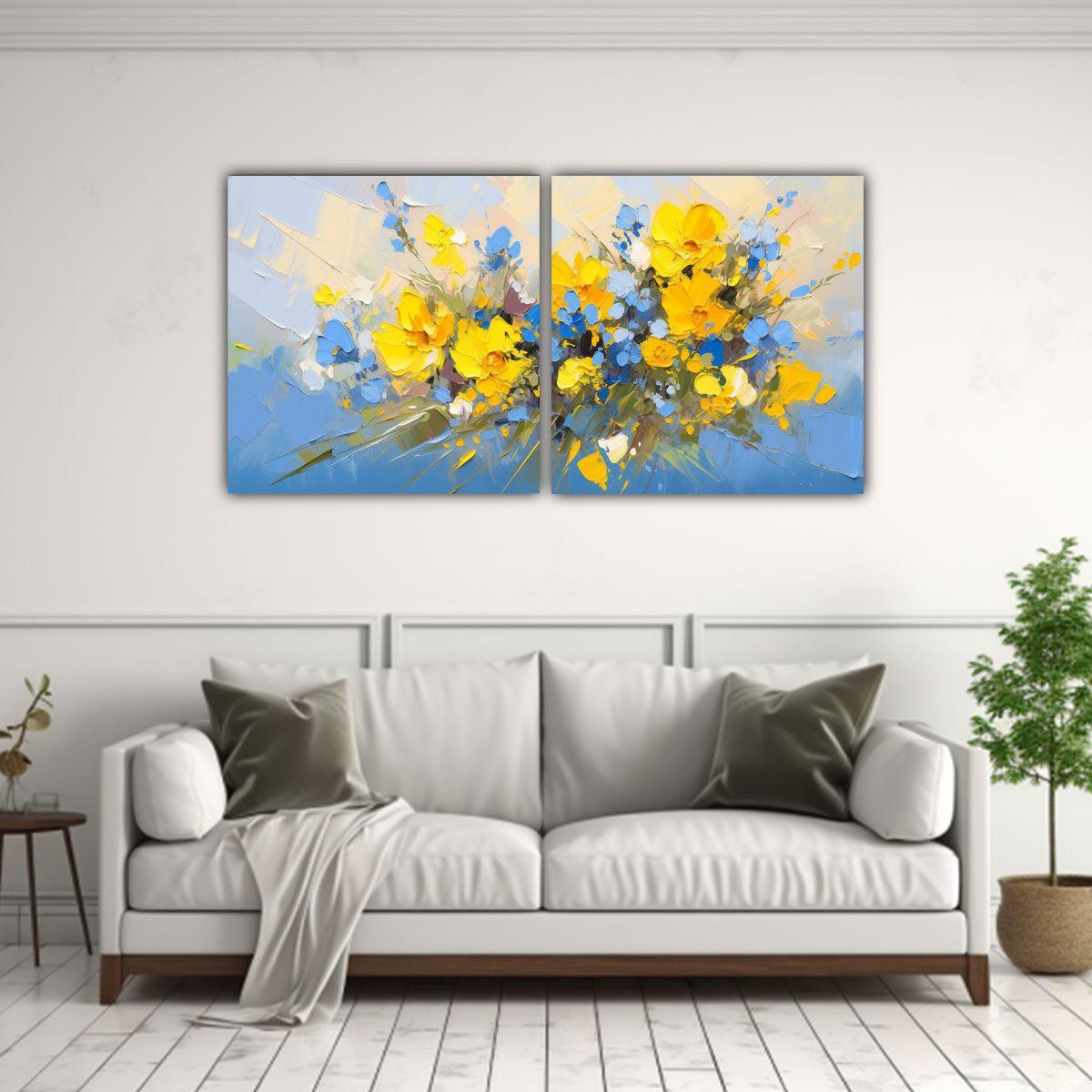 Cuadro Lienzos Vanguardia Comedor Amarillo Y Azul 140x70 Cm-2