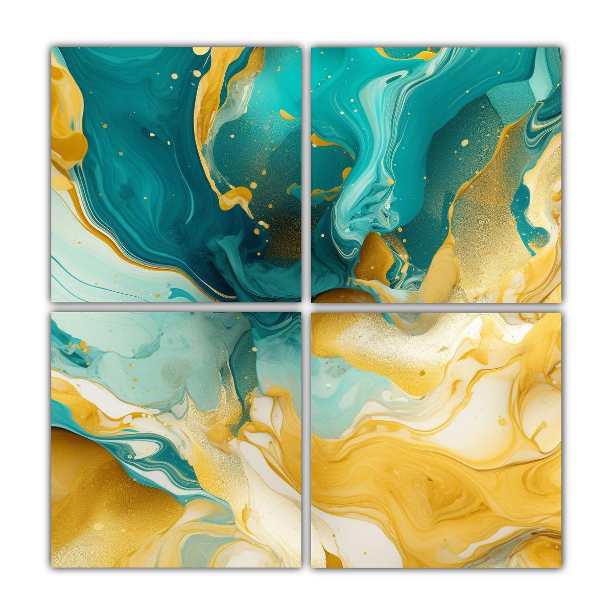 Bastidor Temática Líquido Cian Y Oro Estilo 160x160 Cm-0