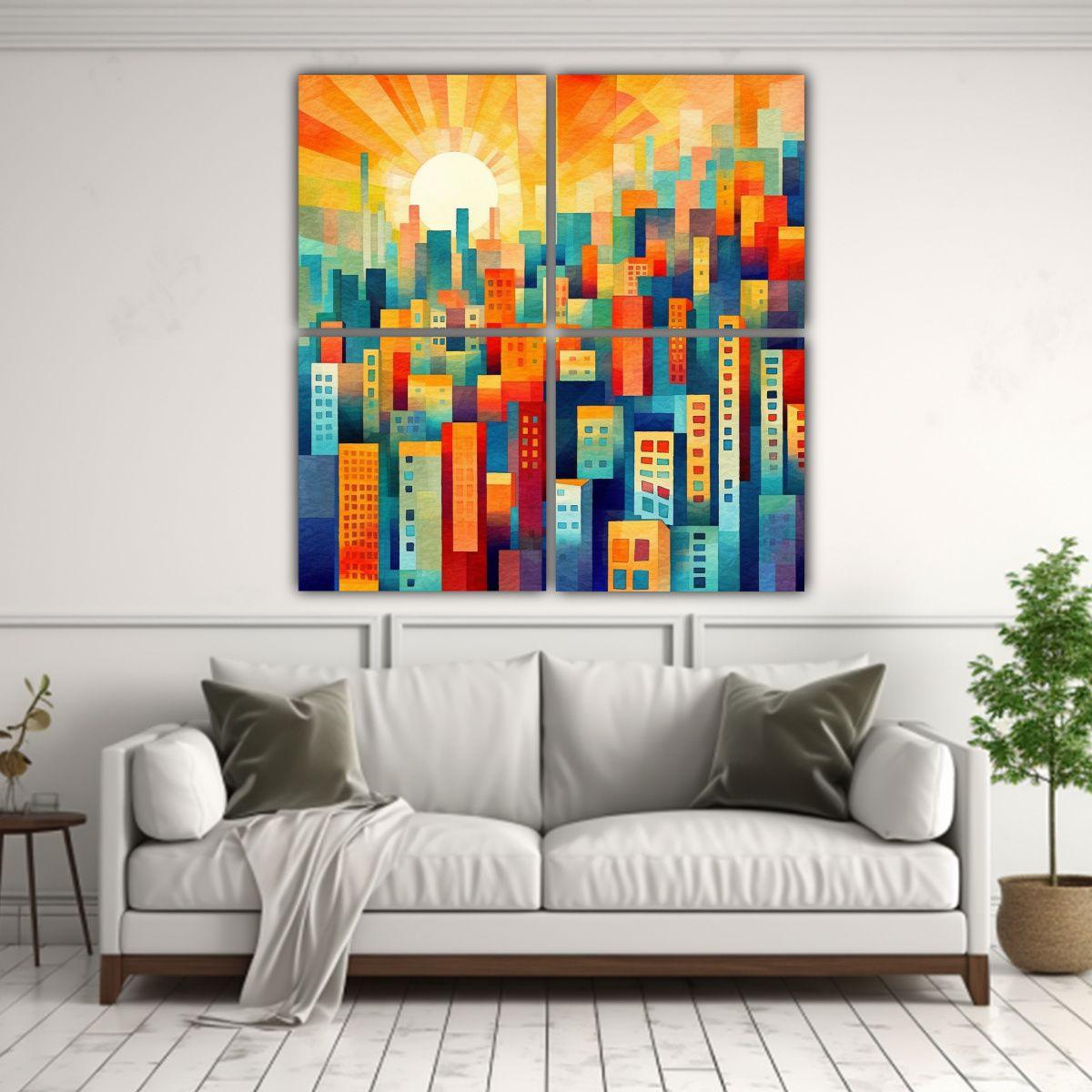 Cuatro Canvas Arte Inspirado Por Paul Klee Con 80x80 Cm-2
