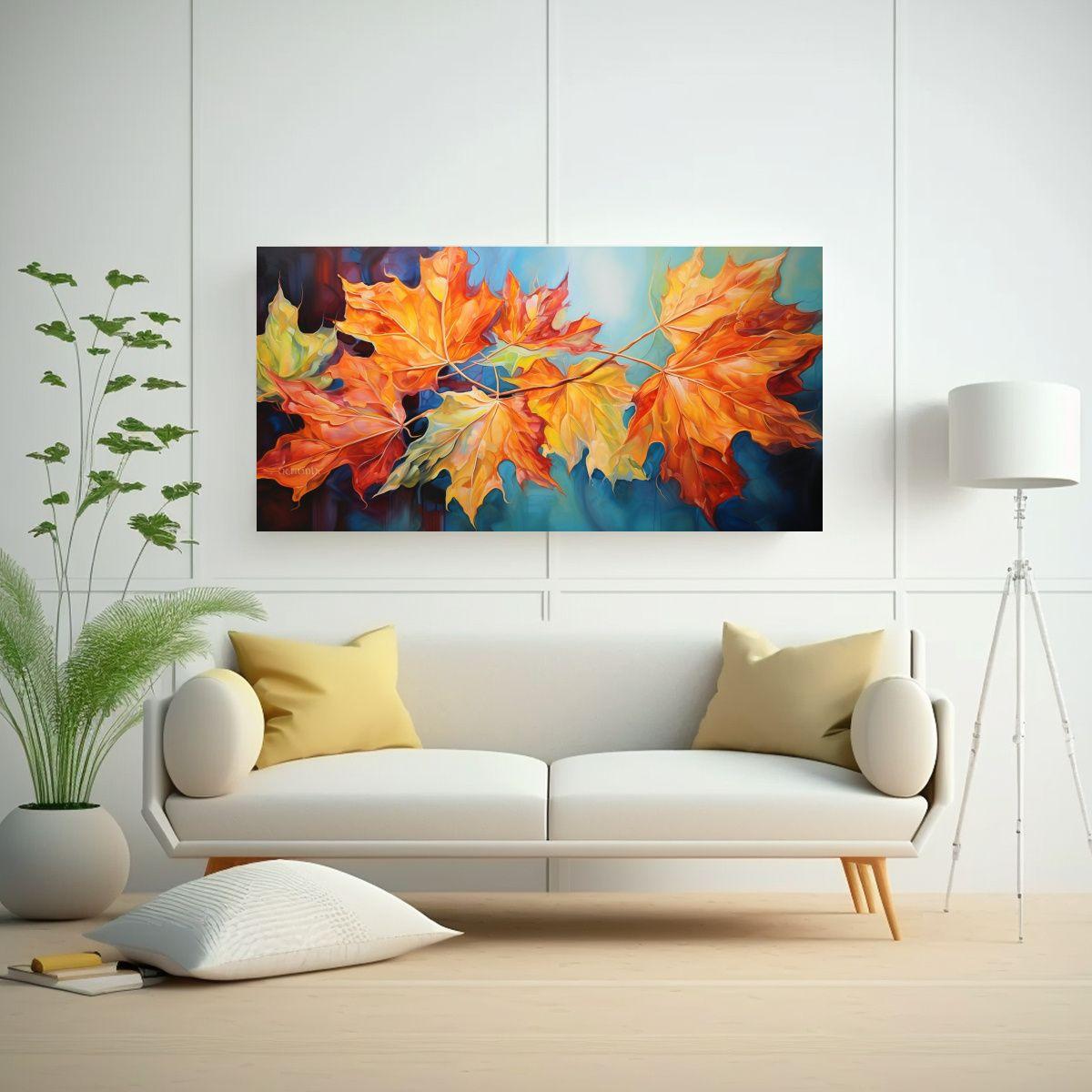 Pintura Abstracta De Hojas De Arce En Arte 60x30cm-2