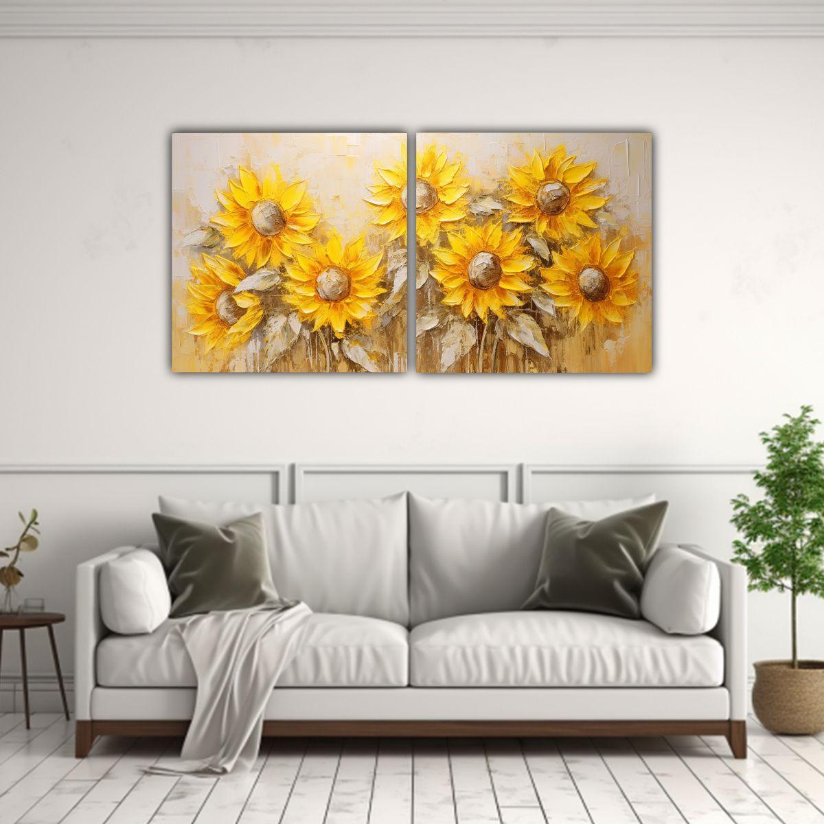Lienzos Tela Acuarela Alegría Flores Amarillas 100x50 Cm-2