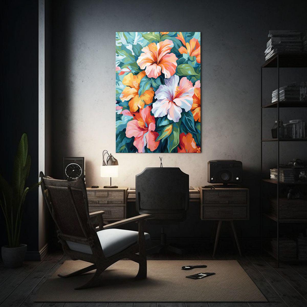Pintura En Bastidor Moderna De Flores Tropicales 80x120cm-2