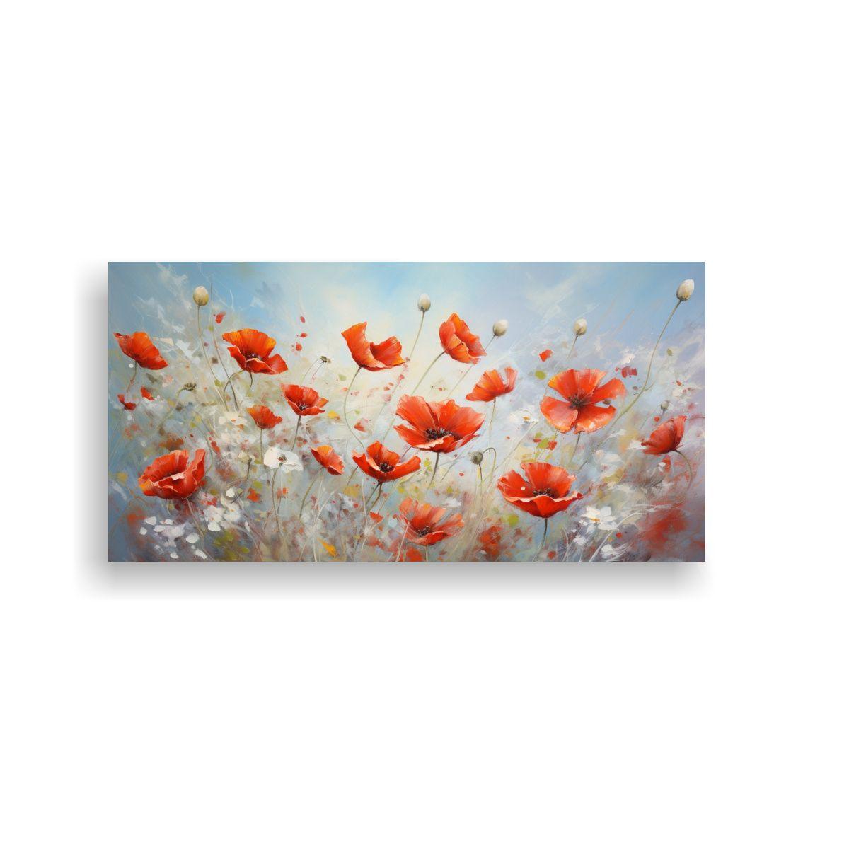 Cuadro Abstracto De Amapolas En Blanco Y Rojo 80x40cm-0