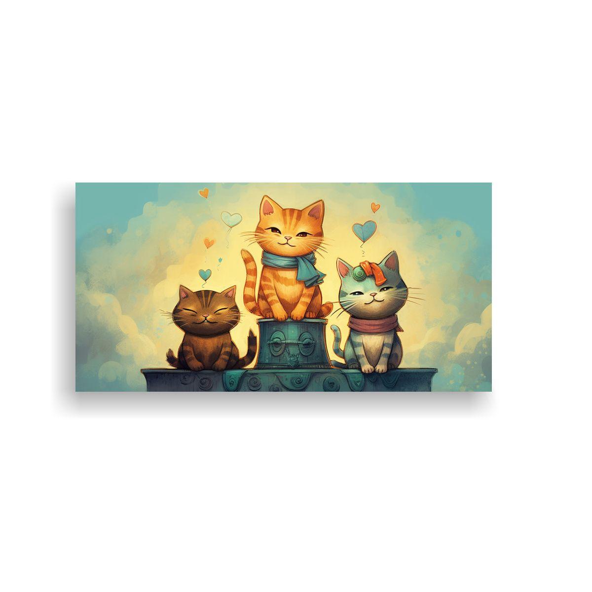 Cuadro De Gatos En Tonos Cálidos Vibrantes 40x20cm-0