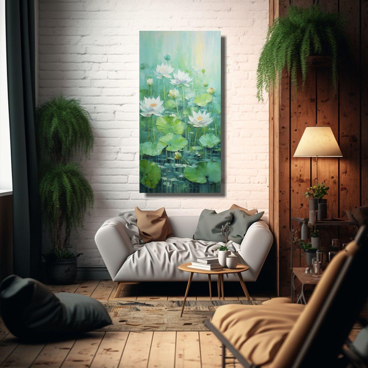 Cuadro De Líneas Finas Bonito De Un Loto Verde 70x140cm-2