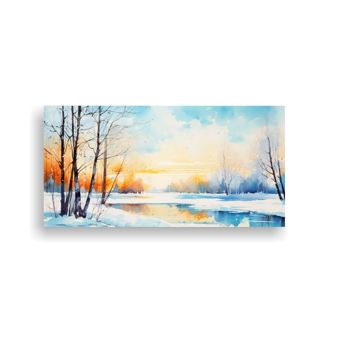Paisaje De Invierno Expresivo Exclusivo Con Acuare 60x30cm-0