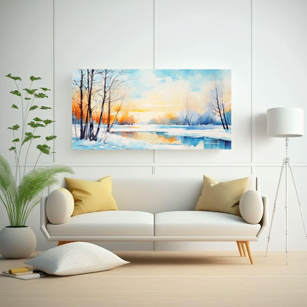 Paisaje De Invierno Expresivo Exclusivo Con Acuare 60x30cm-2