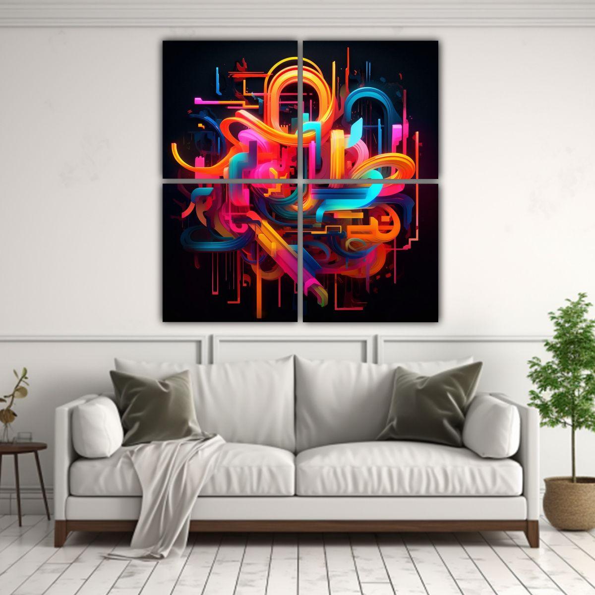 Cuatro Telas En Bastidor Movimiento Arte Neon 80x80 Cm-2