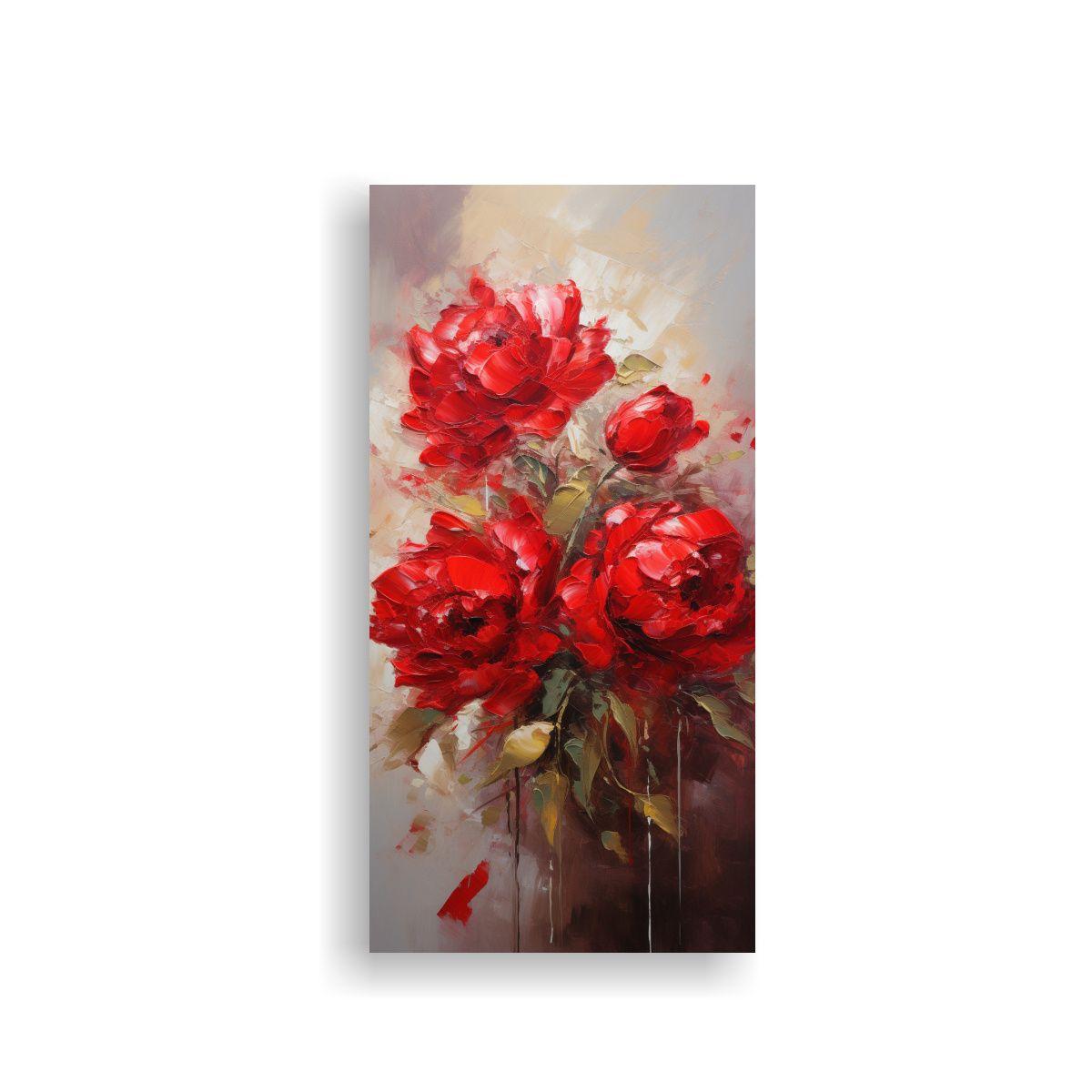 Pintura Juvenil En Bastidor: Peonías En Rojo, 50x100cm-0