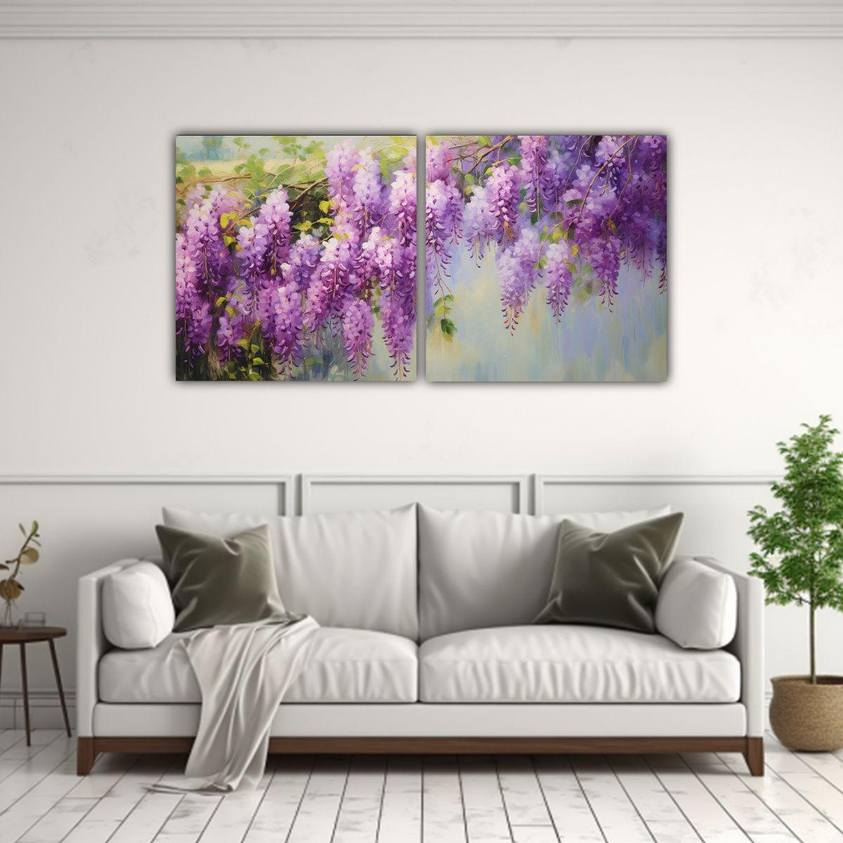 Pintura Abstracta De Flores De Glicina En Detalle 160x80 Cm-2