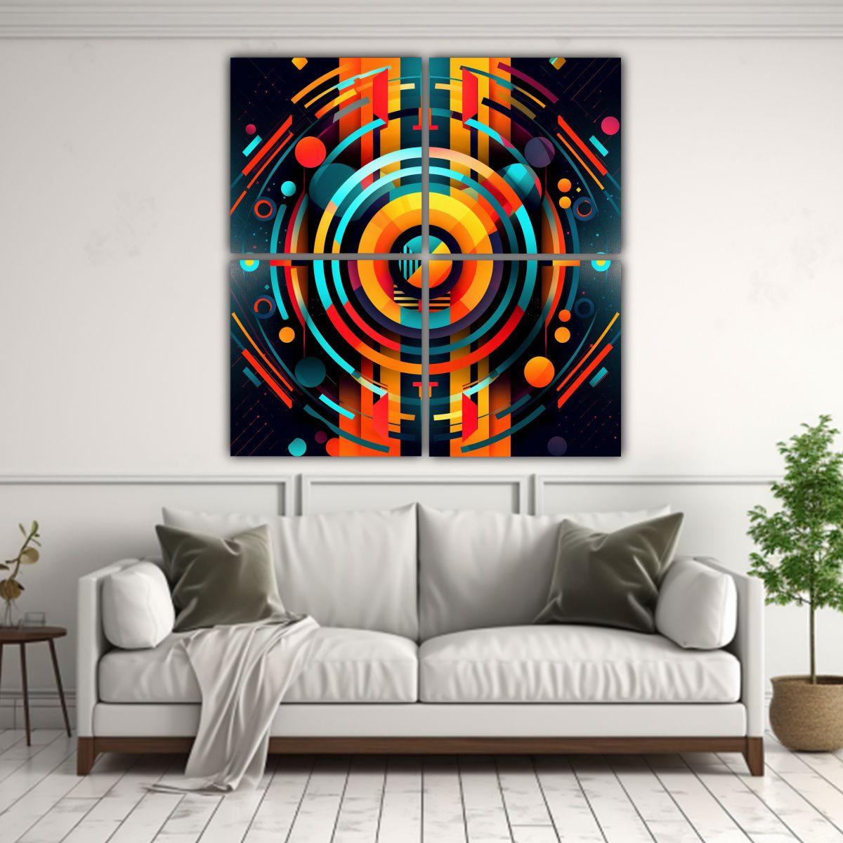 Cuatro Lienzos Forma Colores Vibrante 120x120 Cm-2