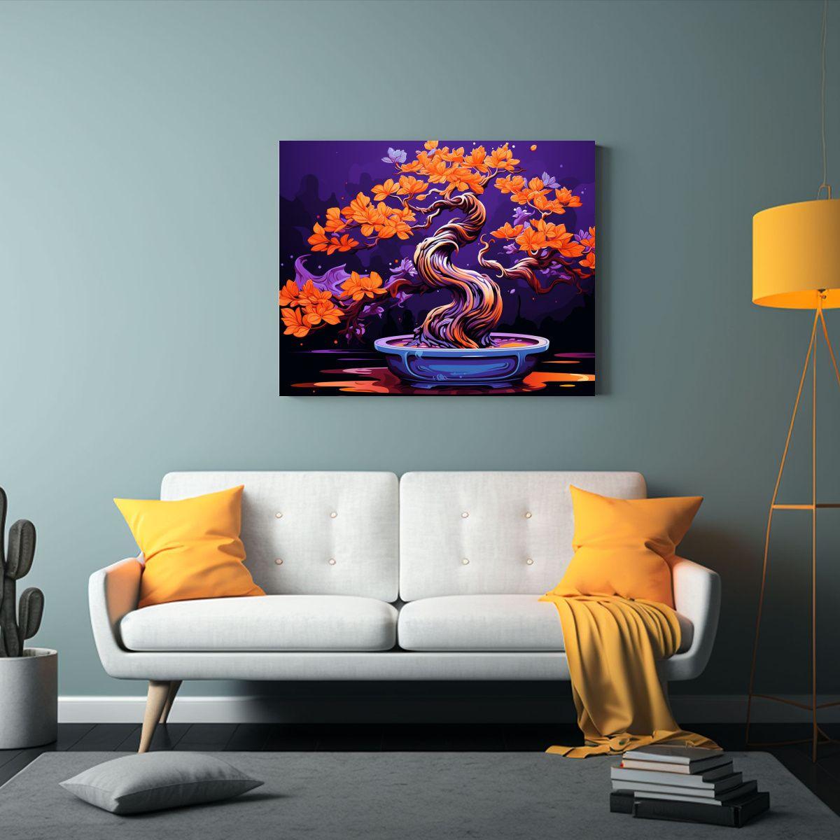 Cuadro En Bastidor Artesanal Bonsái Púrpura 75x50cm-2