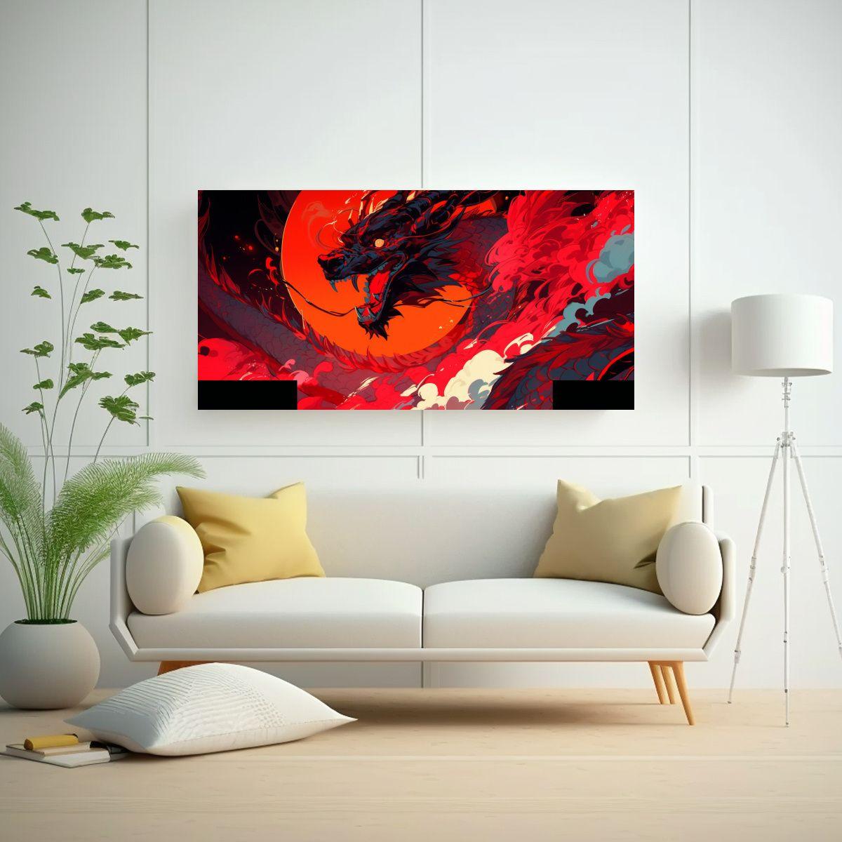 Pintura Decorativa Linda A Dragón En Rojo Neonoir 100x50cm-2
