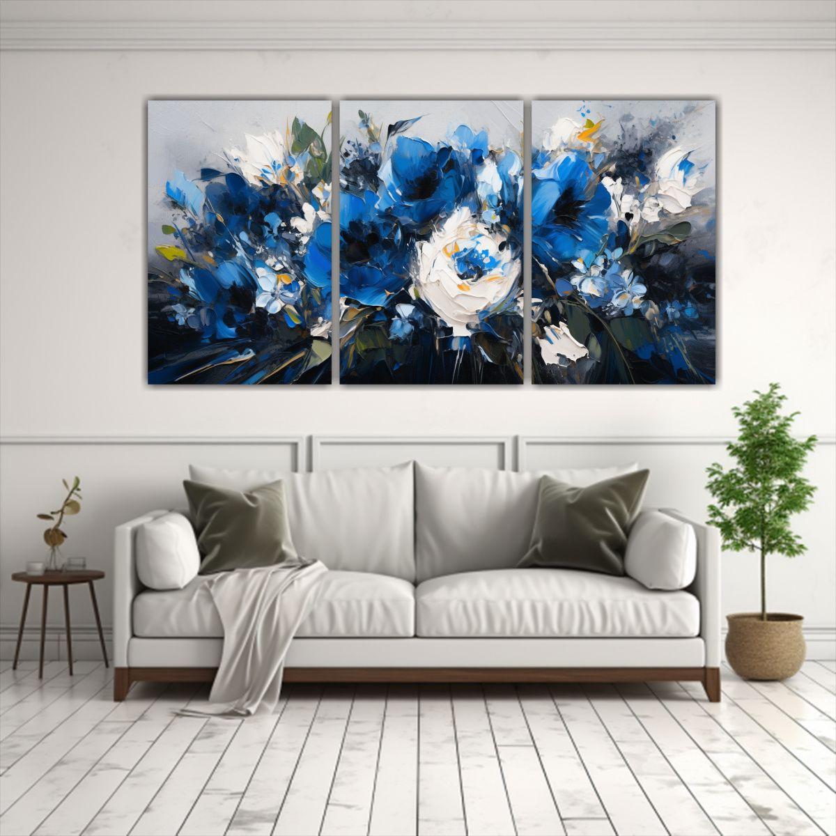 Cuadro De Flores Azules En Lienzo Estilo Arte 180x90 Cm-2