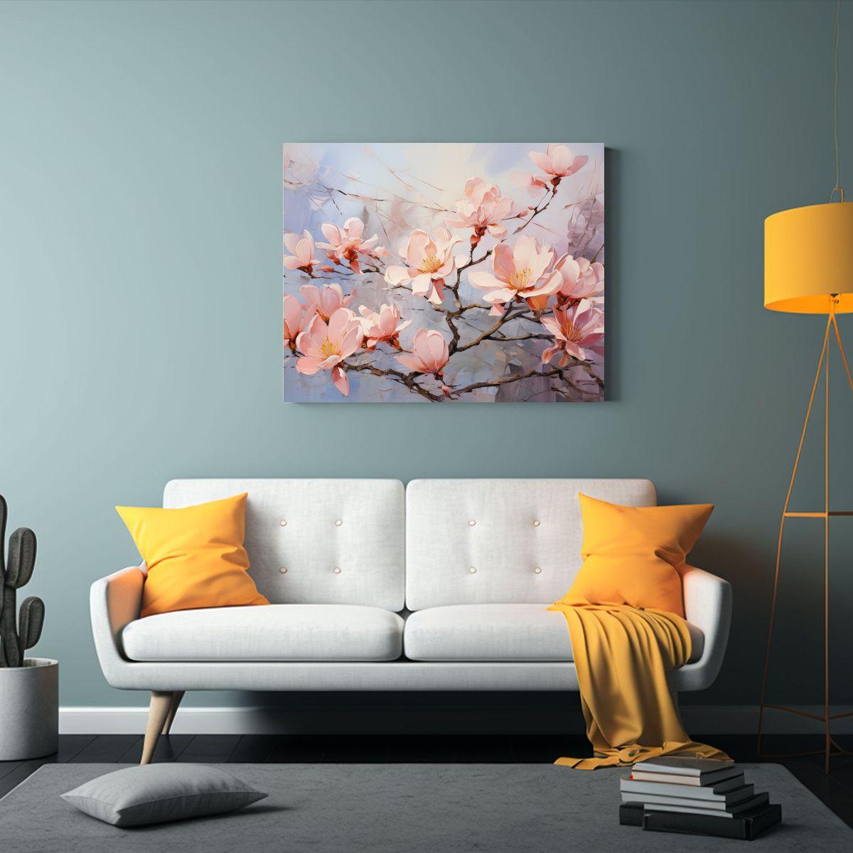 Pintura Abstracta De Flores Naranjas Y Rosas En Tonos Escena 45x30cm-2