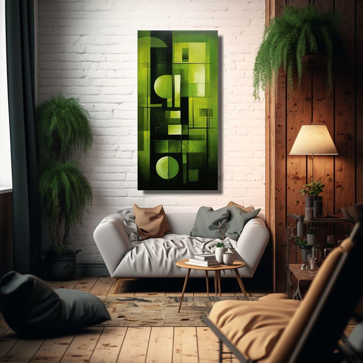 Cuadro Abstracto Verde En Lienzo Vida Hermosa 80x160cm-2