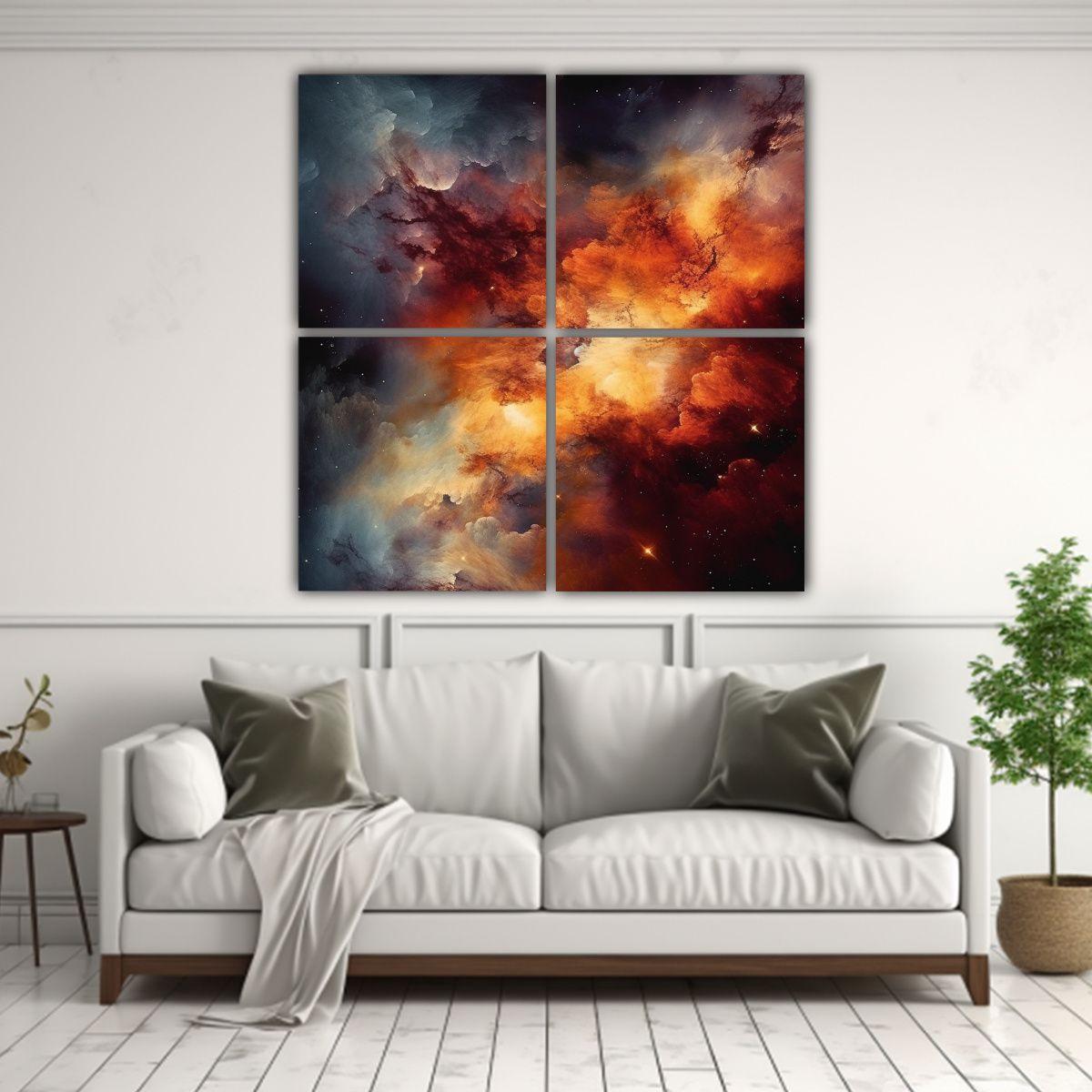 Conjunto De 4 Cuadros Decorativos Fisher En Tonos 200x200 Cm-2
