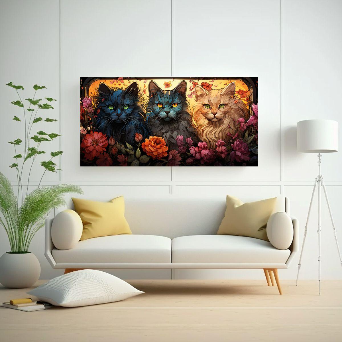 Pinturas Digitales De Vidrieras De Gatos 80x40cm-2