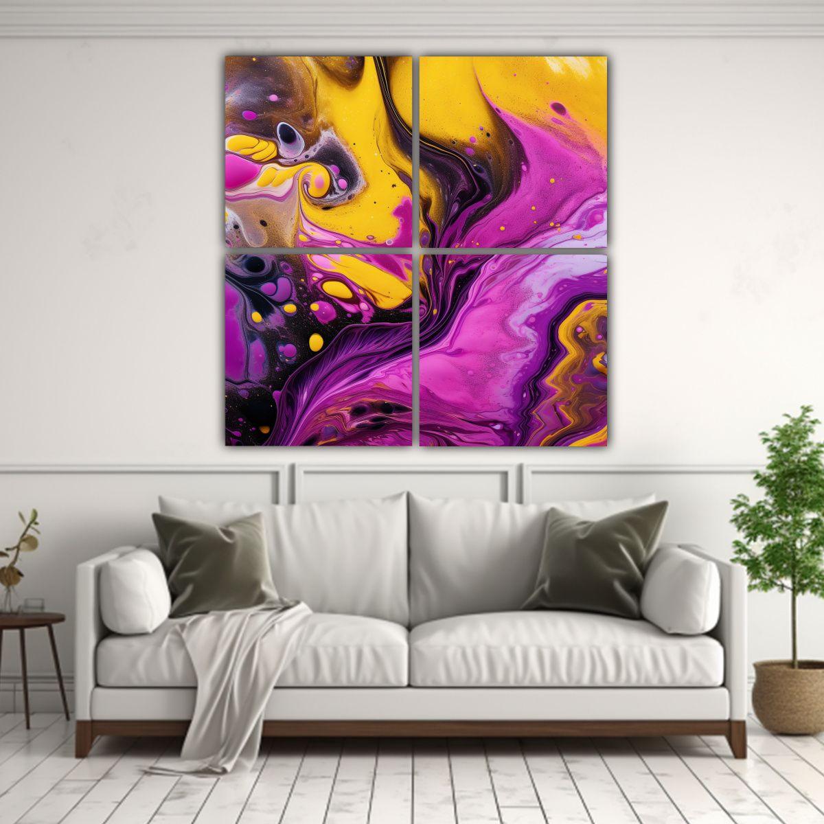 Cuadros Abstractos Líquidos Con Textura En Rosa, 100x100 Cm-2