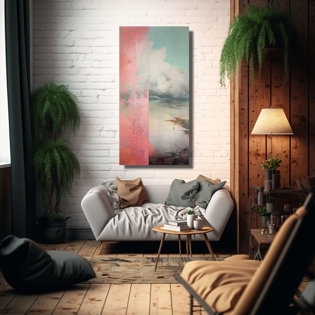Cuadro Impreso Intensidad Con Acuarela Rosa, 80x160cm-2