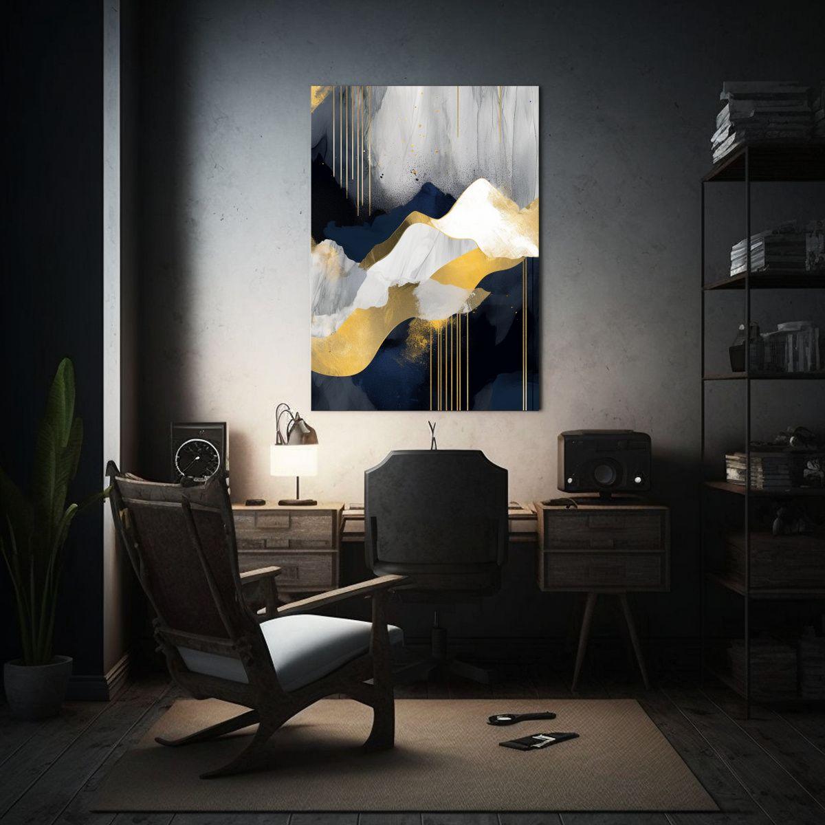 Cuadro Tonos Minimalistas Con Pinceladas Doradas 50x65cm-2