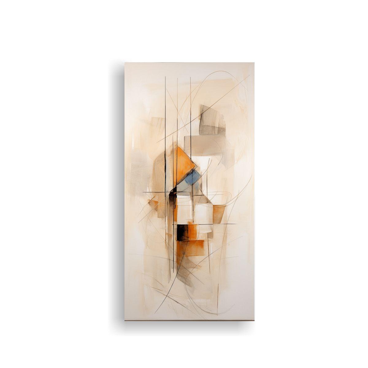 Pintura Abstracta Exclusiva En Lienzo Beige 80x160cm-0