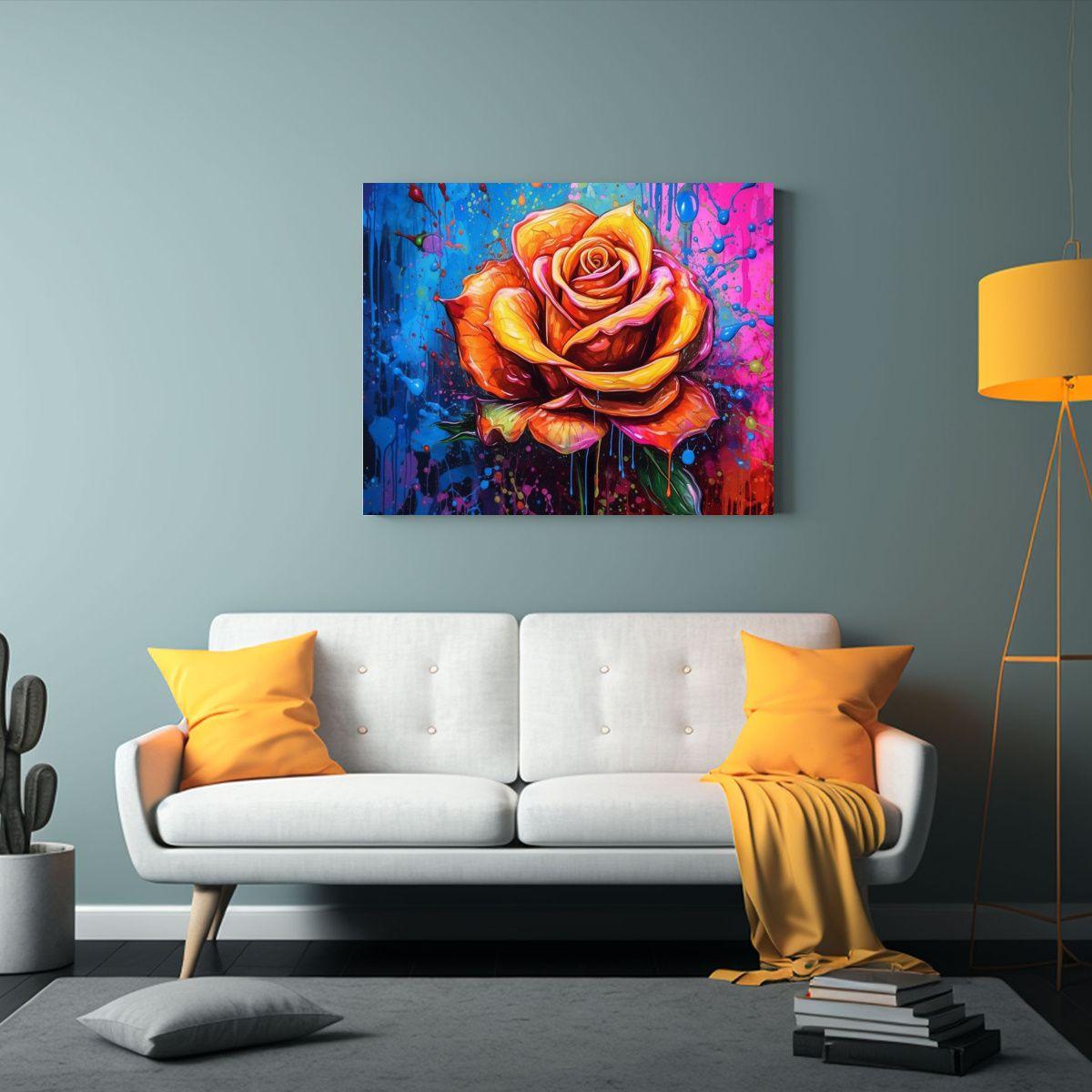Cuadro Decoración Habitación De Rosa Colorida Pintada Con  60x40cm-2