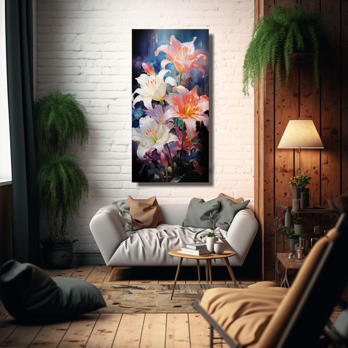 Pintura Abstracta Acuarela Lirios Luminosidad Colo 80x160cm-2