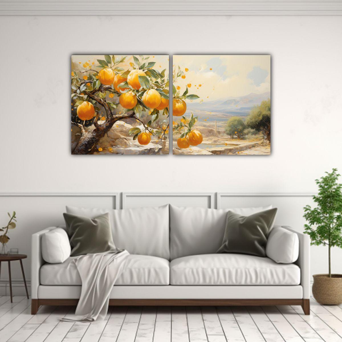 Cuadros Acuarela Minimalismo: Árbol Naranjo 160x80 Cm-2