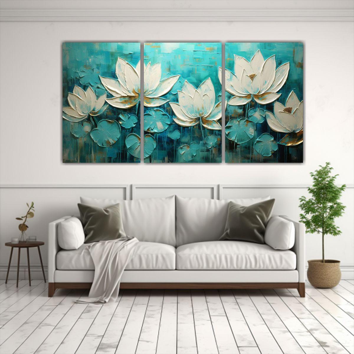 Pintura Equilibrio En Loto Turquesa Estilo Lotus 120x60 Cm-2
