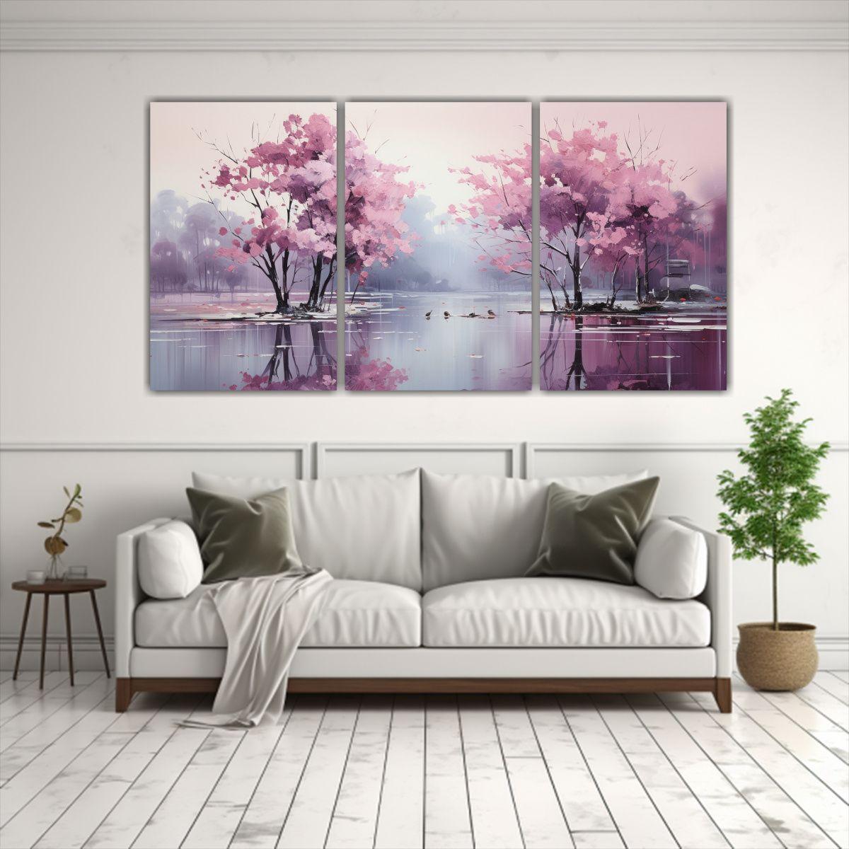 Cuadro Abstracto De árboles En Plata Y Blanco 150x75 Cm-2