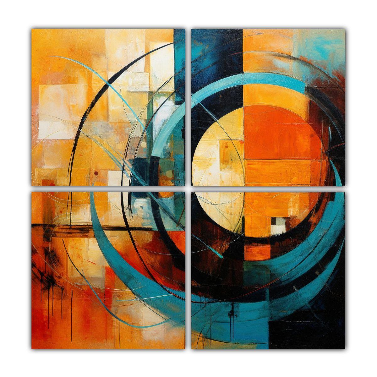 Cuadriptico Abstracto Vintage Para Decoración 120x120 Cm-0