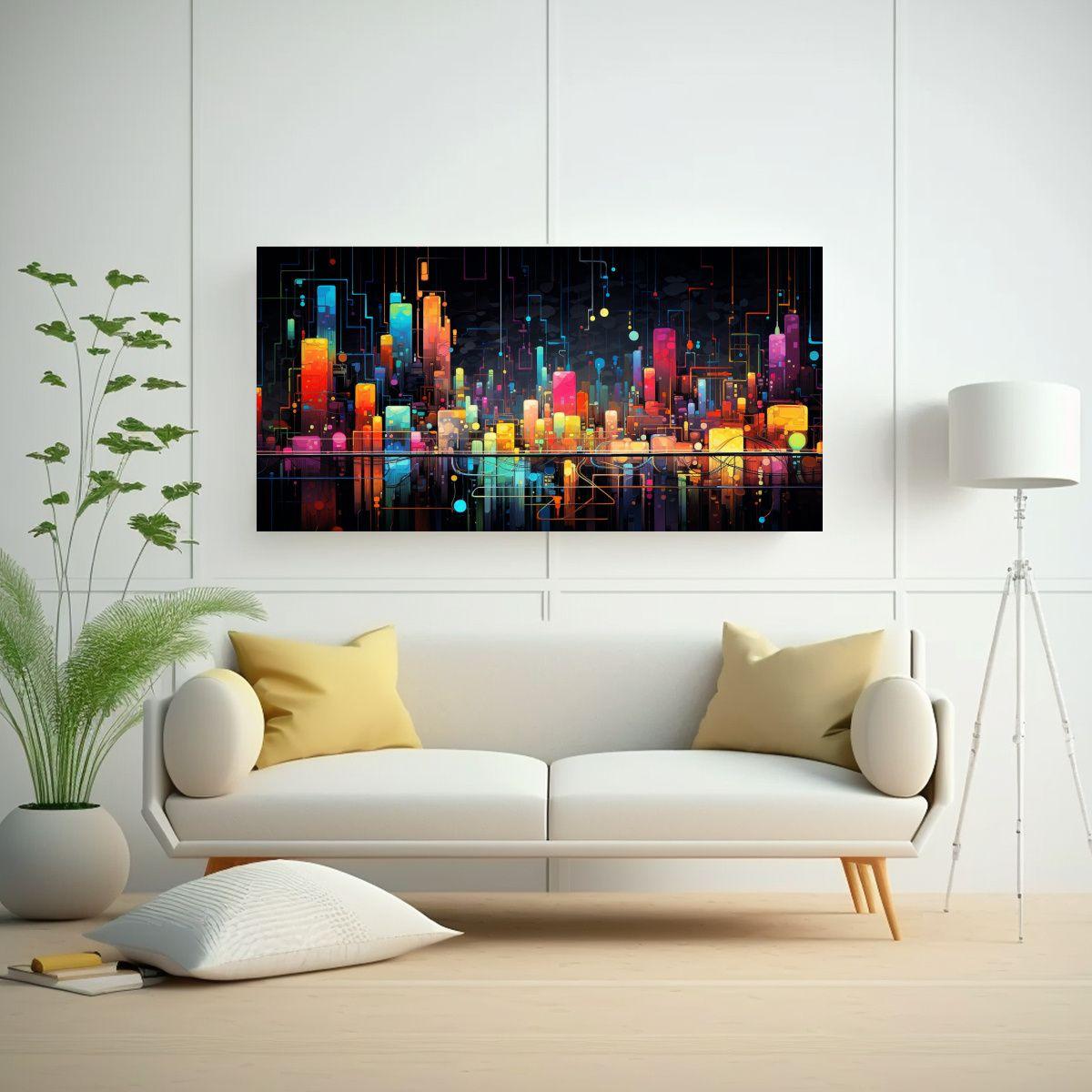 Pinturas Decorativas De Ciudad Nocturna En Tonos 40x20cm-2
