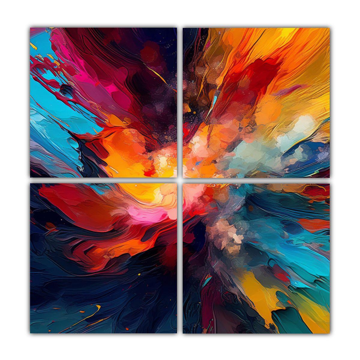 Cuatro Telas Abstractas Expresión Época Moderna 60x60 Cm-0