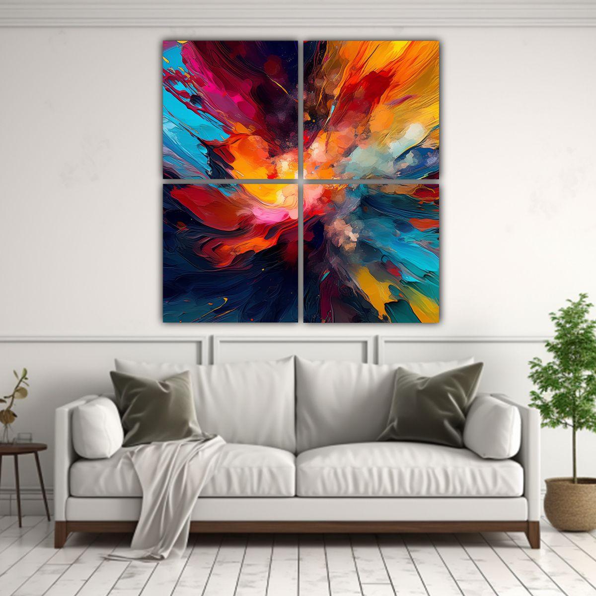 Cuatro Telas Abstractas Expresión Época Moderna 60x60 Cm-2
