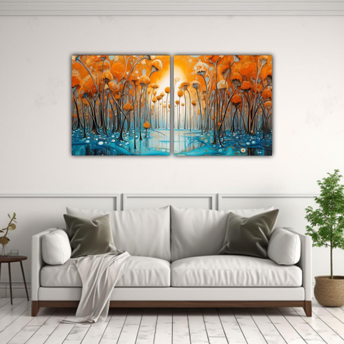 Pintura Cuadro Época En Naranja Y Dorado 60x30 Cm-2