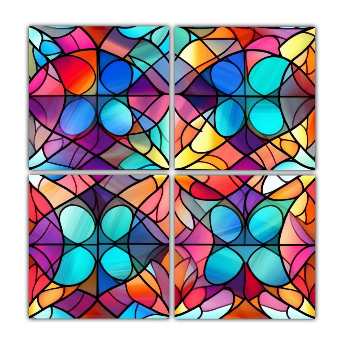 4 Lienzos Cuadro Vidrieras Vivas Para Decoración 120x120 Cm-0
