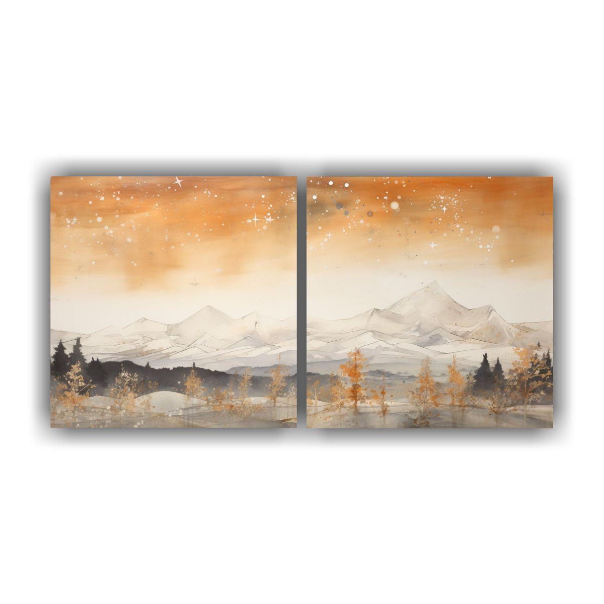 Cuadro Acuarela Paisaje Montaña Estilo Elegante 40x20 Cm-0