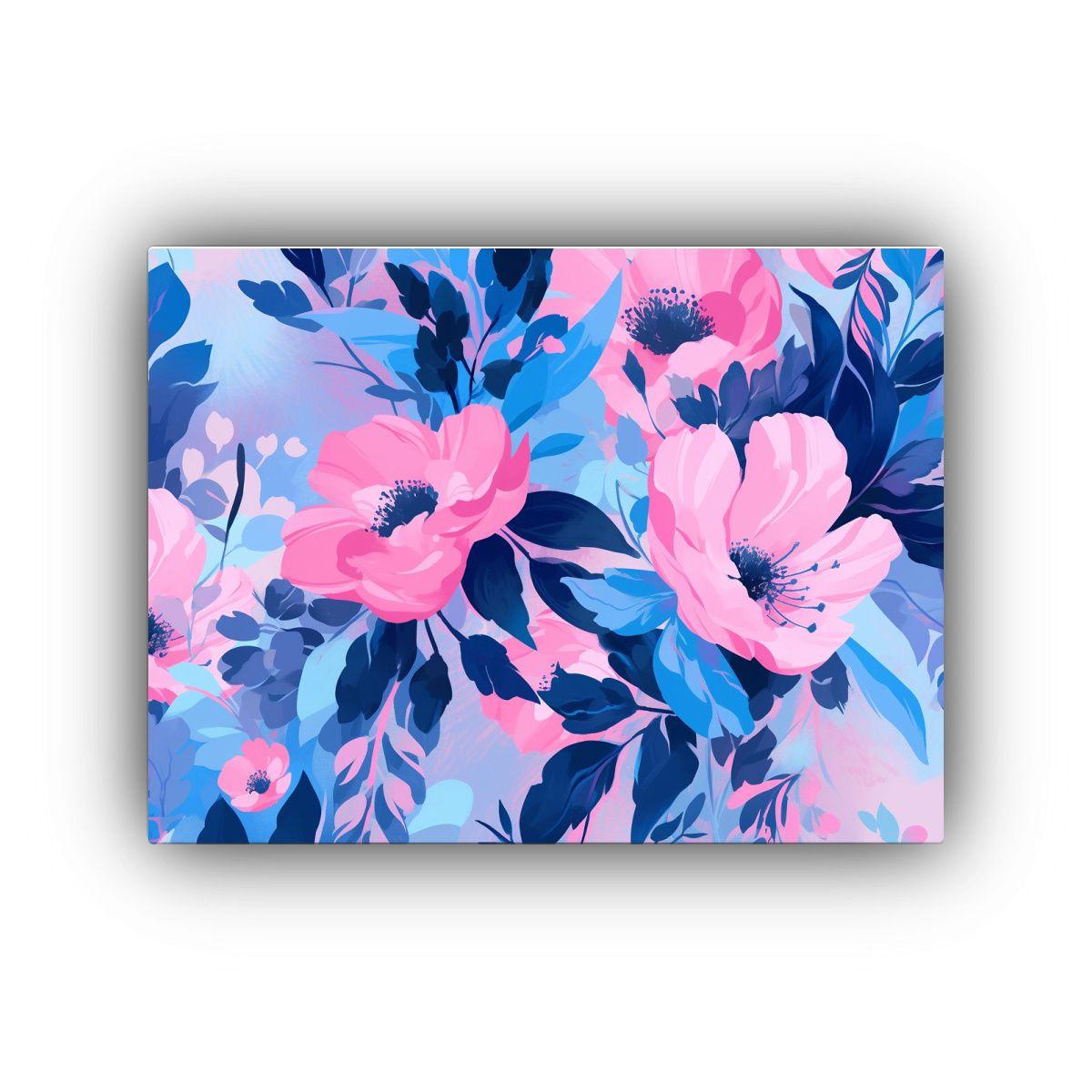 Cuadro Moderno Acrílico Lienzo Bastidor Madera Rosa Y Azul  75x50cm-0