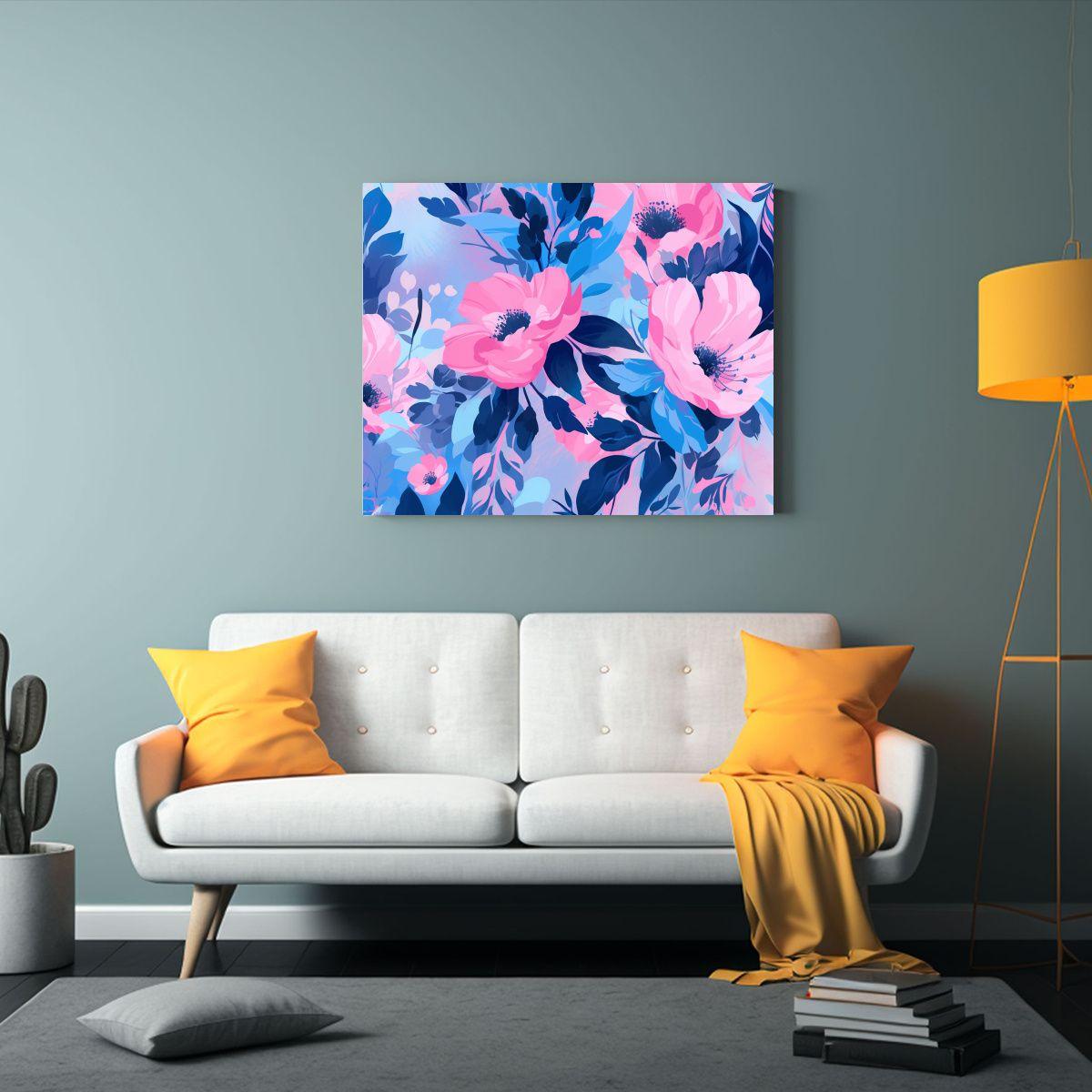 Cuadro Moderno Acrílico Lienzo Bastidor Madera Rosa Y Azul  75x50cm-2