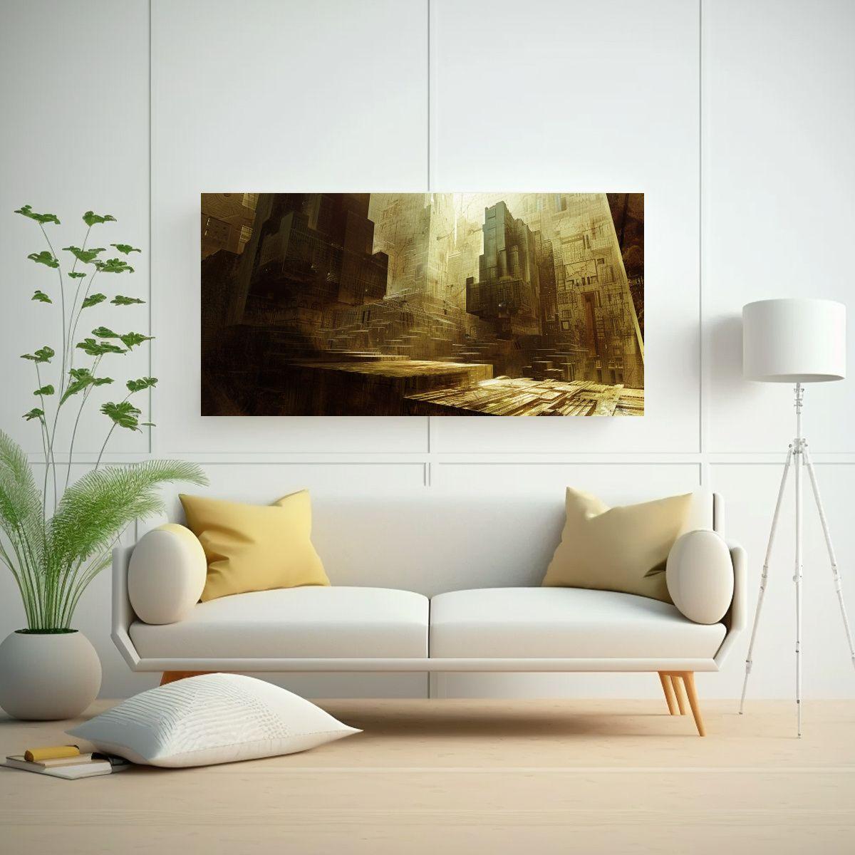 Pintura Lienzo Moderna: Visión Cubista De Ciudad 120x60cm-2