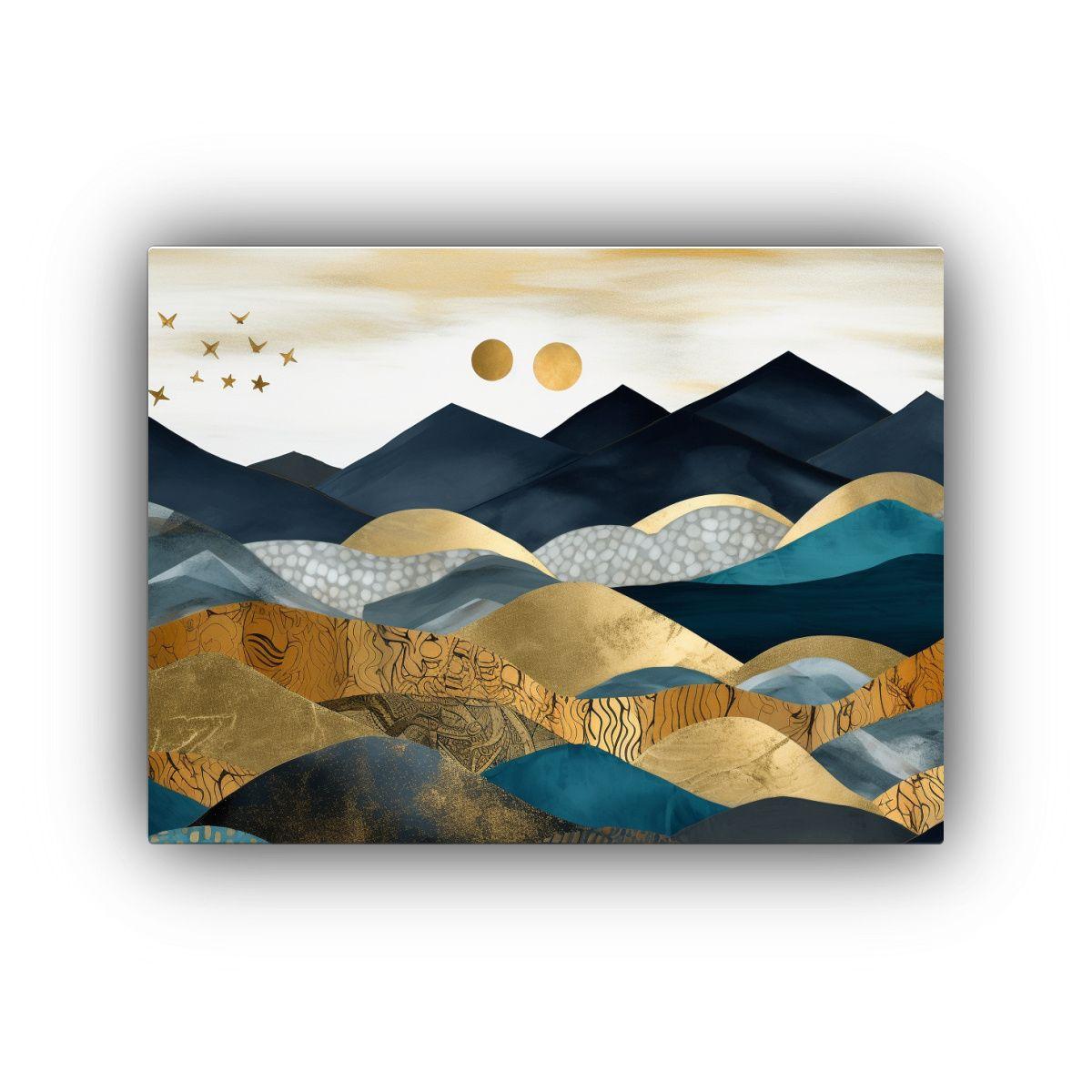 Pintura Decorativa De Paisaje Montañoso En Tonos Dorados Y  30x20cm-0