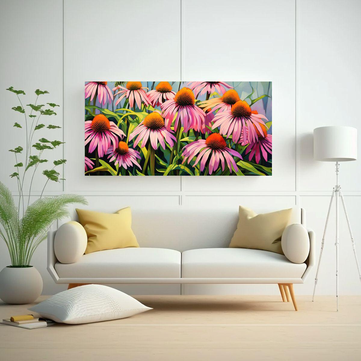Pintura Abstracta De Coneflower Y Hierbas En Estil 160x80cm-2